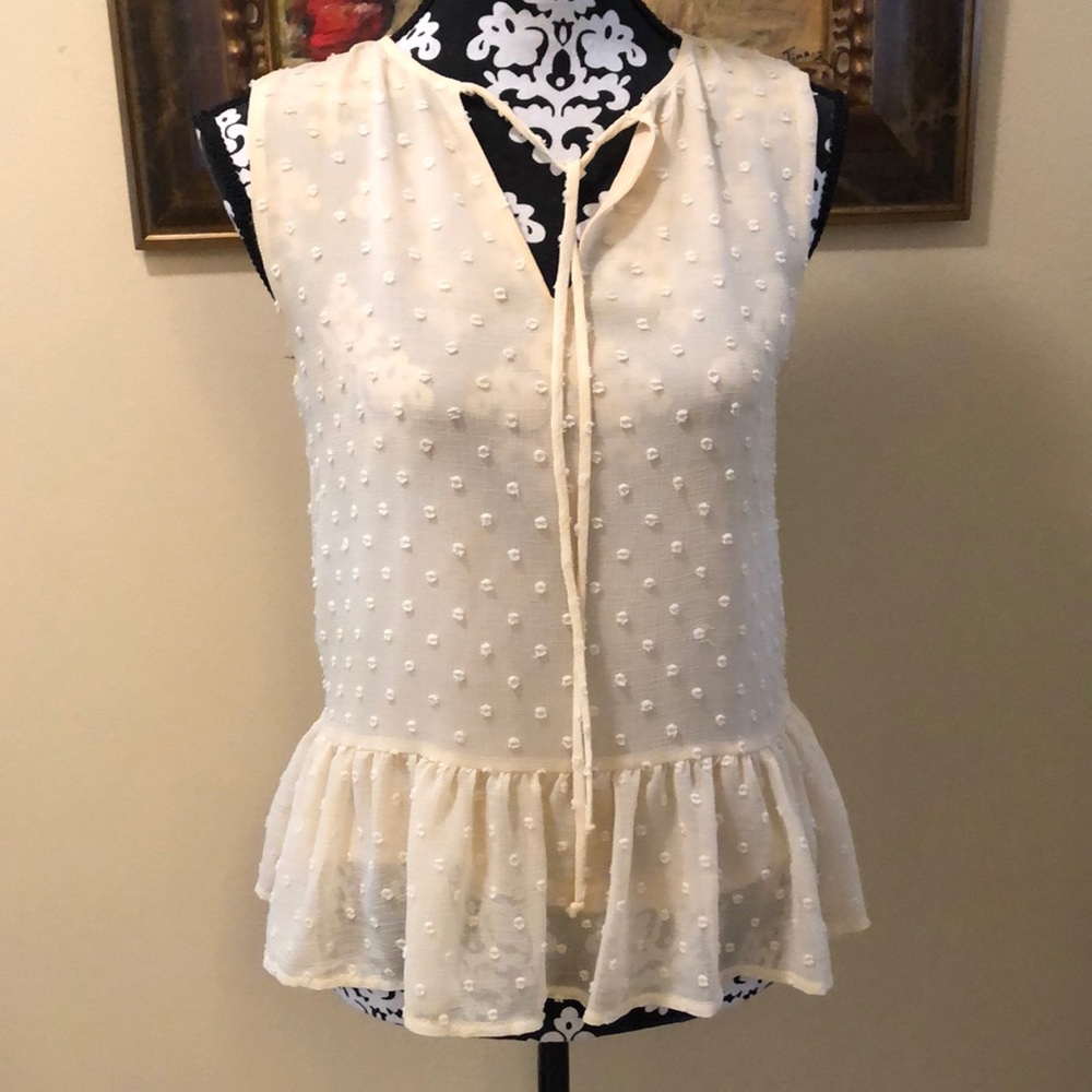 🌟Bohemian threaded dots on semi-sheer fabric, lined, v-neck, ties/neck top